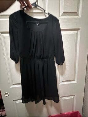 Classic Black Women's Pleated Waist Dress